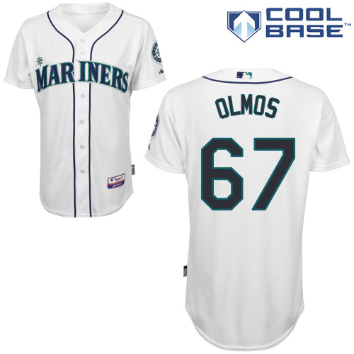 edgar Olmos #67 MLB Jersey-Seattle Mariners Men's Authentic Home White Cool Base Baseball Jersey